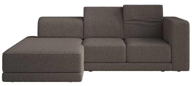 Ecksofa Novals L-förmig links mit verstellbaren Kopfstützen, braunes Bouclé
