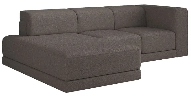 Ecksofa Novals L-förmig links mit verstellbaren Kopfstützen, braunes Bouclé