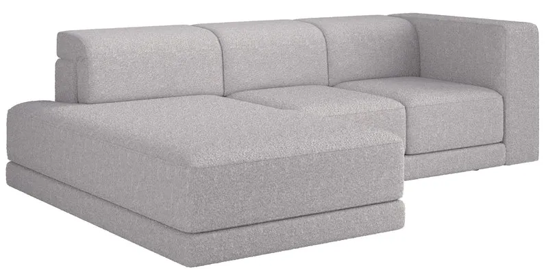 Ecksofa Novals L-förmig linksseitig mit verstellbaren Kopfstützen, hellgrauer Bouclé-Stoff