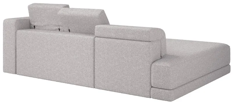 Ecksofa Novals L-förmig linksseitig mit verstellbaren Kopfstützen, hellgrauer Bouclé-Stoff