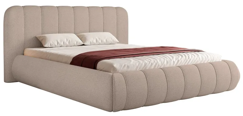 Polsterbett 180x200 cm Malunna mit Stauraum, Metallrahmen, hellbeiges Chenille, pflegeleicht