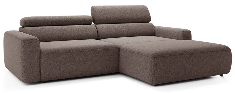 Ecksofa mit elektrischem Auszug Fando, L-förmig, rechtsseitig, hellbraunes Geflecht