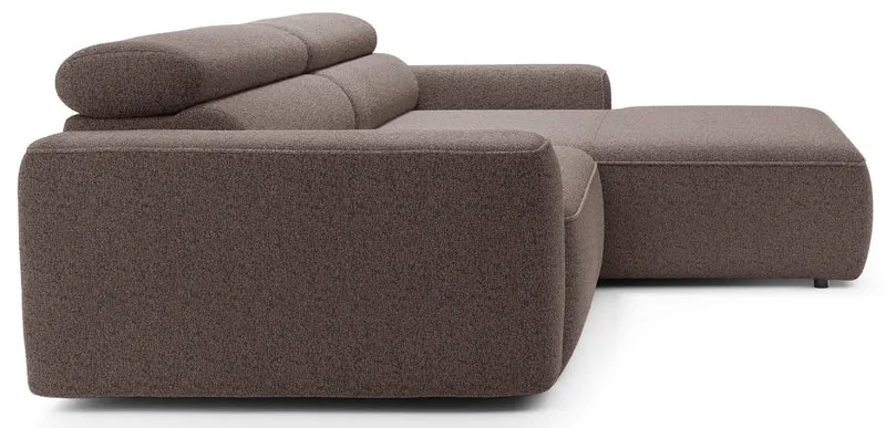 Ecksofa mit elektrischem Auszug Fando, L-förmig, rechtsseitig, hellbraunes Geflecht