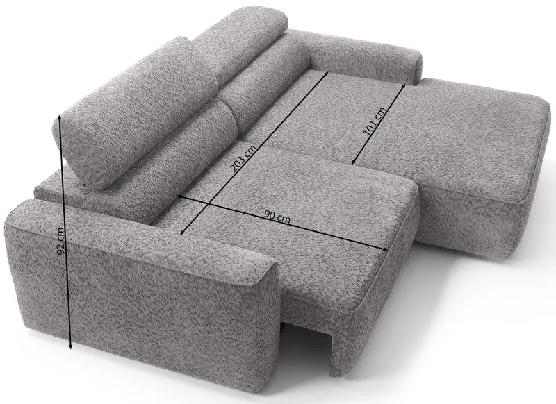 Ecksofa mit elektrischem Auszug Fando, L-förmig, linksseitig, hellbeige, Geflecht