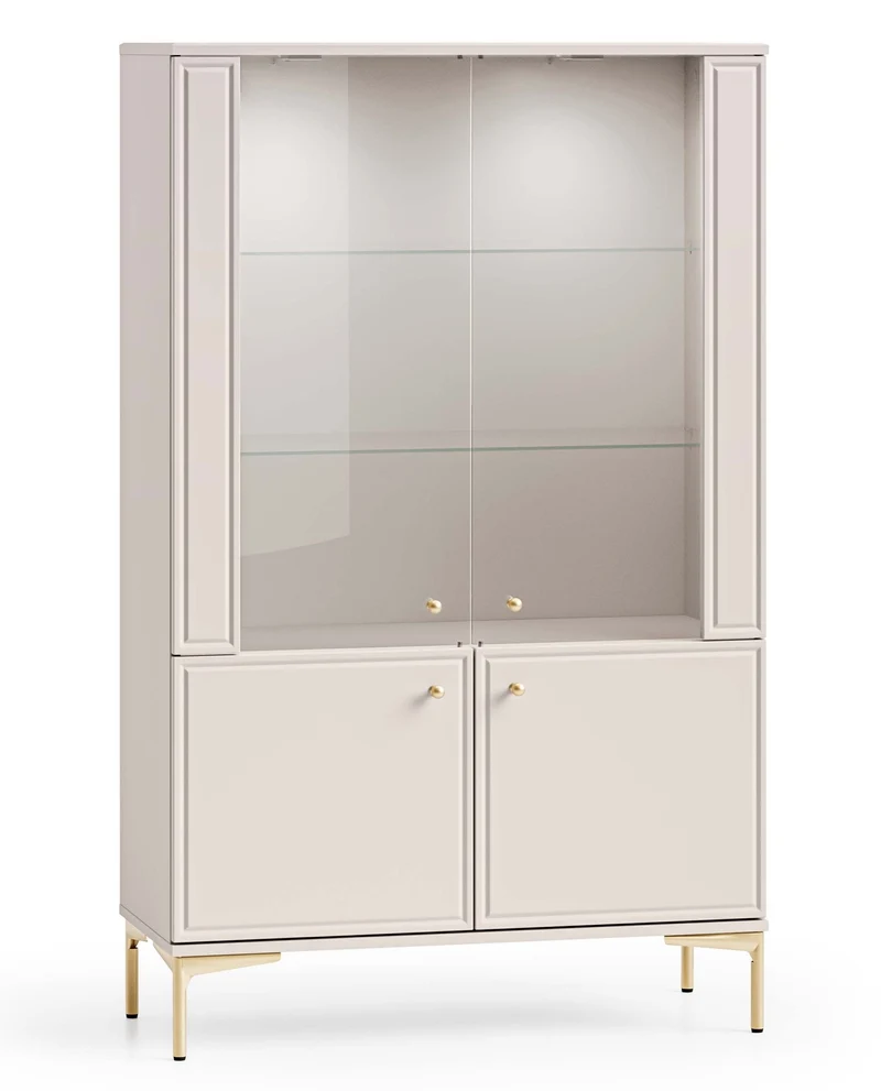 Vier­türige Vitrine Sandro mit Beleuchtung, 92 cm, Kaschmir