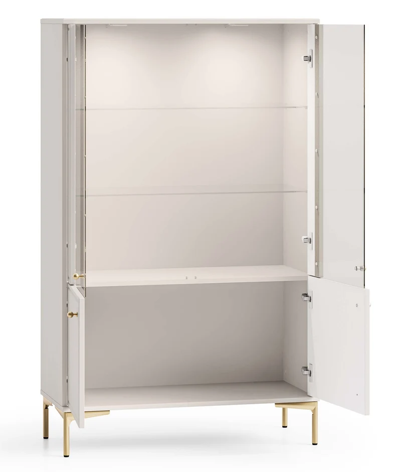 Vier­türige Vitrine Sandro mit Beleuchtung, 92 cm, Kaschmir
