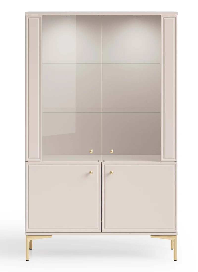 Vier­türige Vitrine Sandro mit Beleuchtung, 92 cm, Kaschmir
