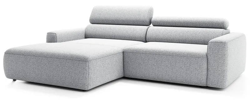 Ecksofa mit elektrischem Auszug Fando, L-förmig, linksseitig, hellgrau, Geflecht