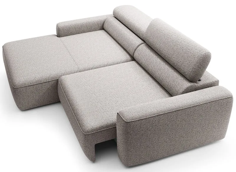 Ecksofa mit elektrischem Auszug Fando, L-förmig, linksseitig, grau-beige, Geflecht