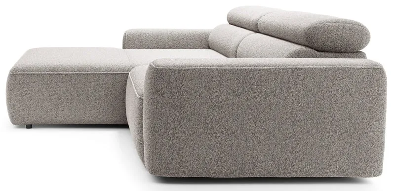 Ecksofa mit elektrischem Auszug Fando, L-förmig, linksseitig, grau-beige, Geflecht
