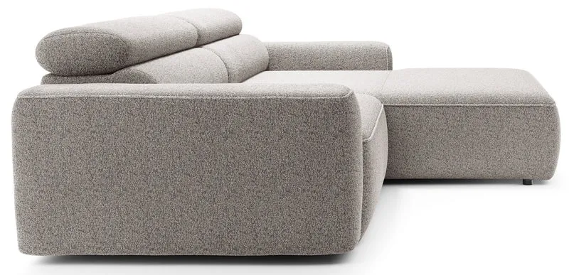 Ecksofa mit elektrischem Auszug Fando, L-förmig, rechtsseitig, grau-beige, Geflecht