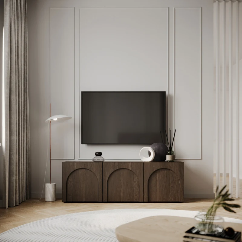 Drehtüriger TV-Schrank Arkadia mit gefrästen Fronten 150 cm Dunin-Eiche
