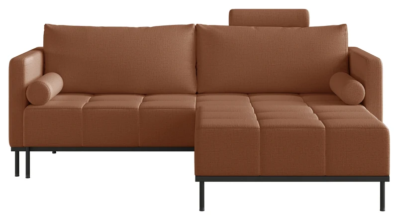 Dreisitziges ausklappbares Sofa Skilia mit kupferfarbenem, wasserabweisendem Chenille-Hocker