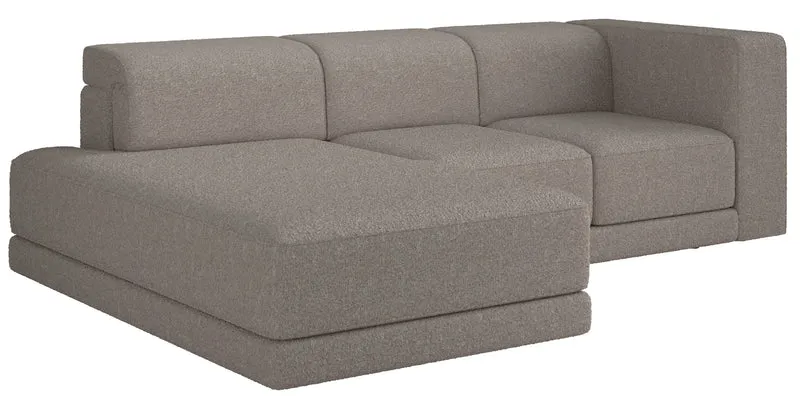 Ecksofa Novals, L-förmig, linksseitig mit verstellbaren Kopfstützen, grau-beiges Bouclé