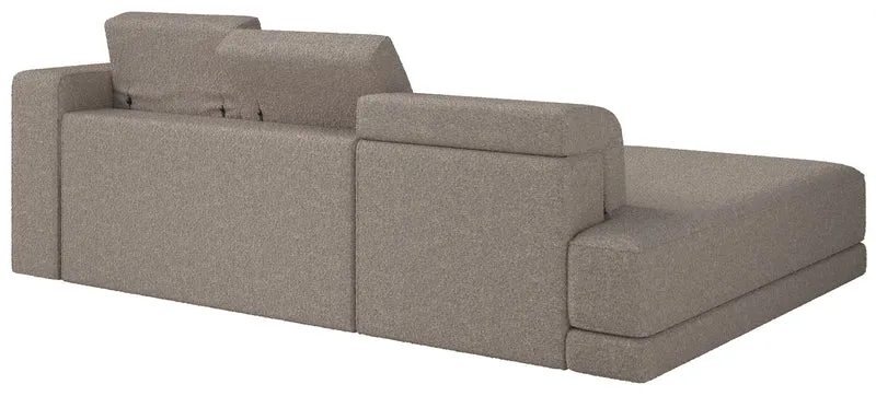 Ecksofa Novals, L-förmig, linksseitig mit verstellbaren Kopfstützen, grau-beiges Bouclé