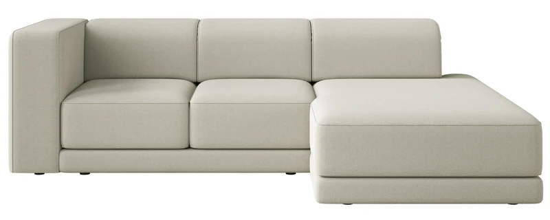 Ecksofa Novals, L-förmig, rechtsseitig, mit verstellbaren Kopfstützen, grau-beiger Chenille-Stoff