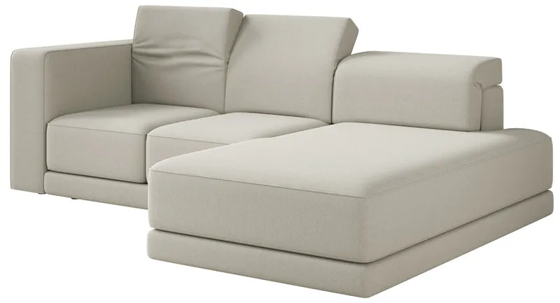 Ecksofa Novals, L-förmig, rechtsseitig, mit verstellbaren Kopfstützen, grau-beiger Chenille-Stoff