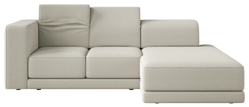 Ecksofa Novals, L-förmig, rechtsseitig, mit verstellbaren Kopfstützen, grau-beiger Chenille-Stoff