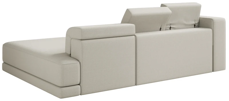 Ecksofa Novals, L-förmig, rechtsseitig, mit verstellbaren Kopfstützen, grau-beiger Chenille-Stoff