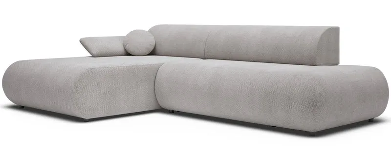 Ecksofa mit Schlaffunktion Armone, L-förmig, linksseitig, hellgrauer Chenille-Stoff