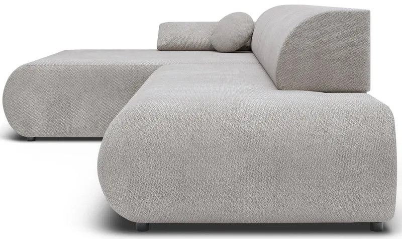 Ecksofa mit Schlaffunktion Armone, L-förmig, linksseitig, hellgrauer Chenille-Stoff