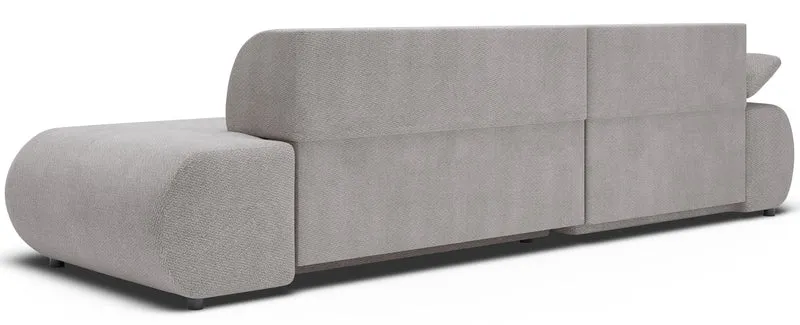 Ecksofa mit Schlaffunktion Armone, L-förmig, linksseitig, hellgrauer Chenille-Stoff