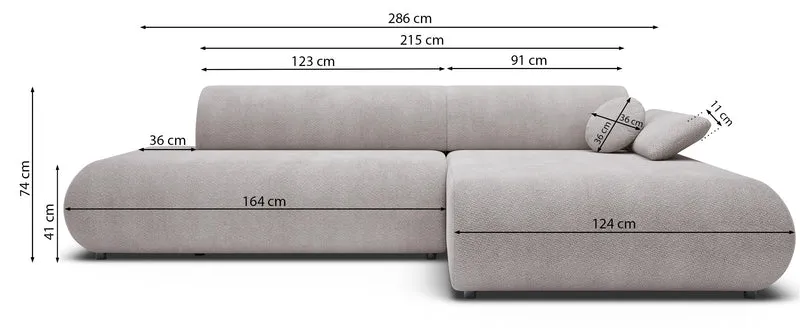 Ecksofa mit Schlaffunktion Armone, L-förmig, linksseitig, hellgrauer Chenille-Stoff