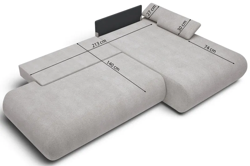 Ecksofa mit Schlaffunktion Armone, L-förmig, linksseitig, hellgrauer Chenille-Stoff