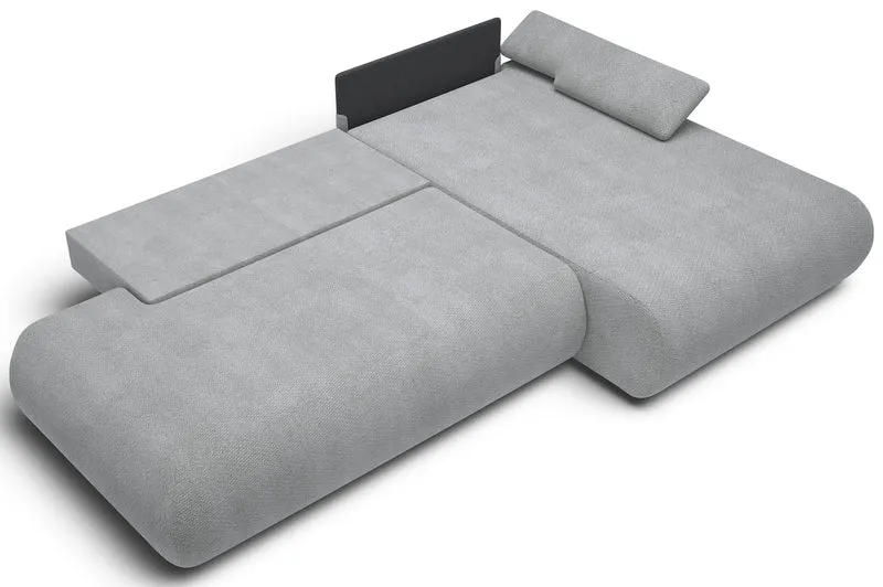 Ecksofa mit Schlaffunktion Armone, L-förmig, rechtsseitig, grauer Chenille-Stoff