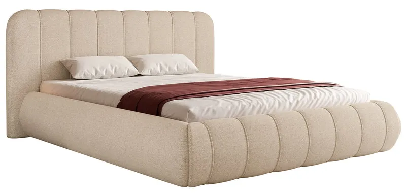 Polsterbett 160x200 cm Malunna mit Stauraum, Metallrahmen, beige Chenille, pflegeleicht