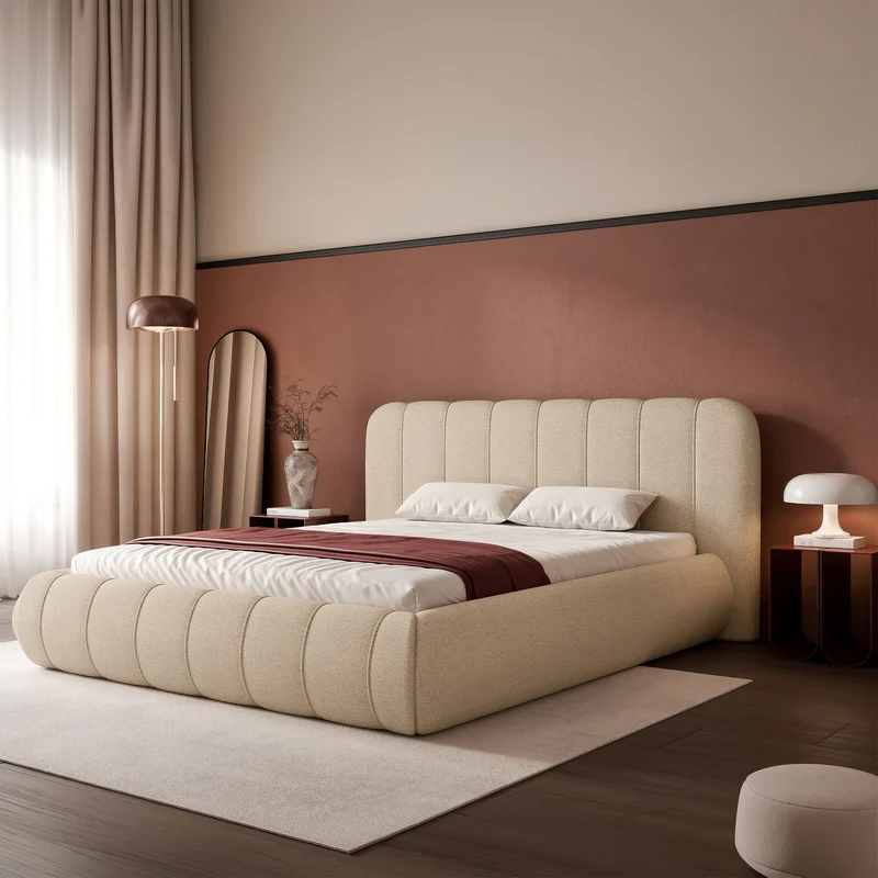 Polsterbett 160x200 cm Malunna mit Stauraum, Metallrahmen, beige Chenille, pflegeleicht