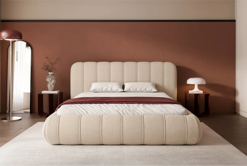 Polsterbett 160x200 cm Malunna mit Stauraum, Metallrahmen, beige Chenille, pflegeleicht