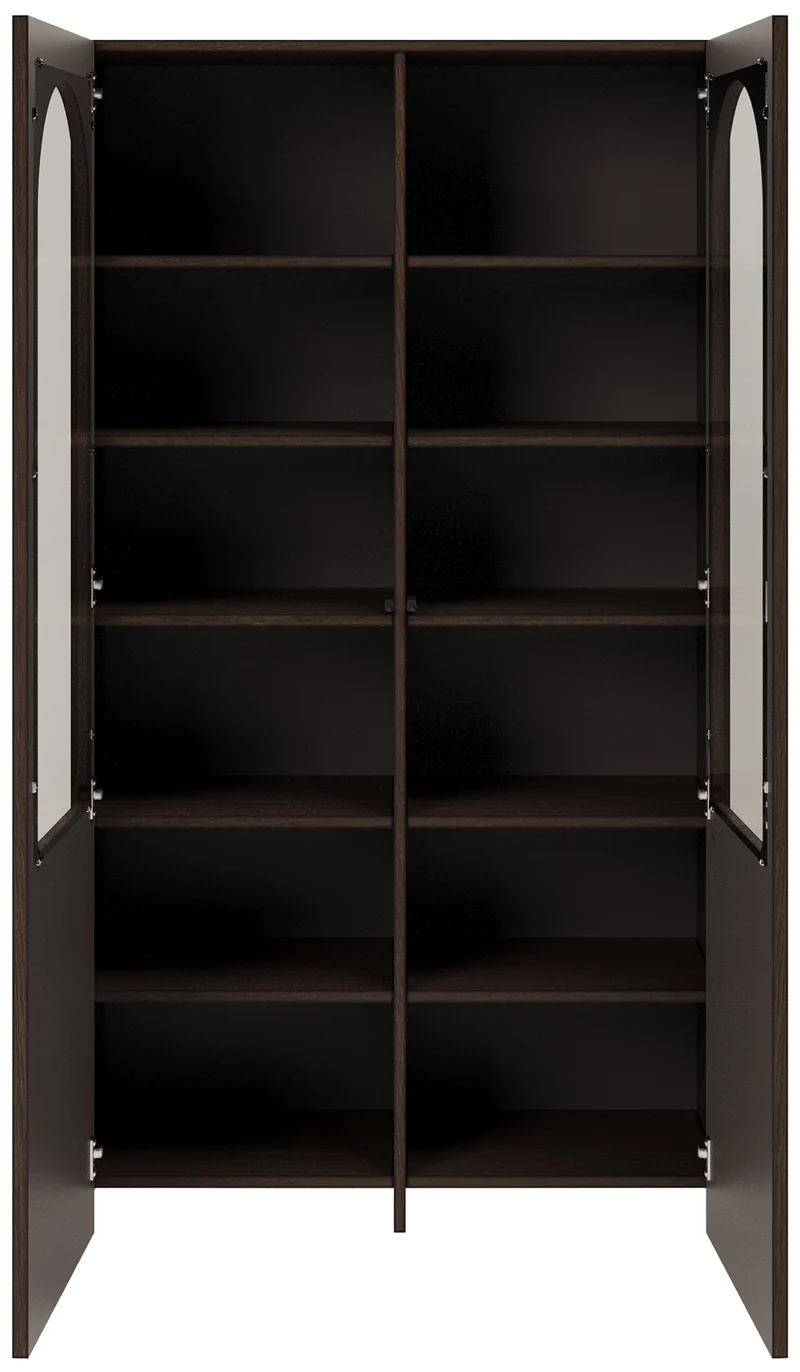 Zweiflügeliger Schrank Arkadia mit gefrästen und gläsernen Fronten, 100 cm, Eiche Dunin
