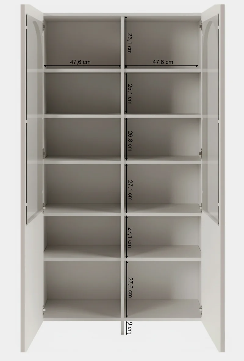 Zweiflügeliger Arkadia-Schrank mit gefrästen und verglasten Fronten, 100 cm, Kaschmirfarben