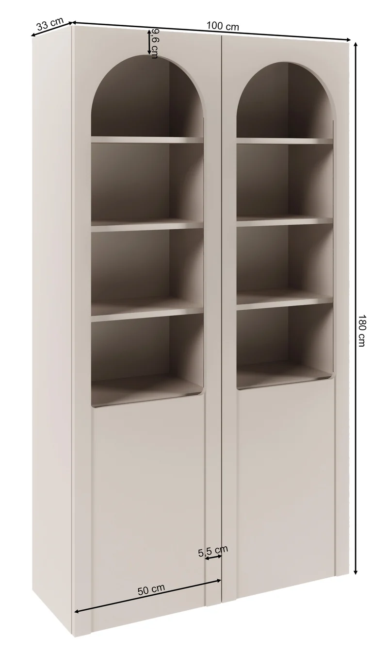 Zweiflügeliger Arkadia-Schrank mit gefrästen und verglasten Fronten, 100 cm, Kaschmirfarben