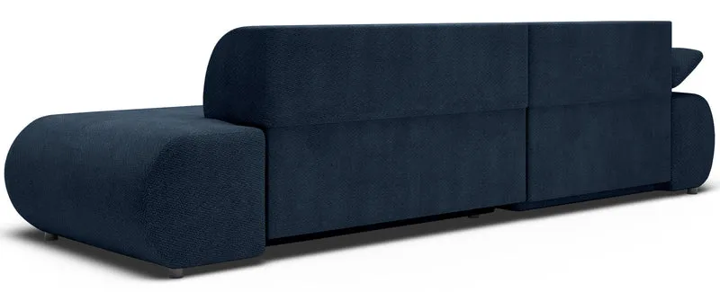 Ecksofa mit Schlafunktion Armone, L-förmig, linksseitig, marineblauer Chenille-Bezug