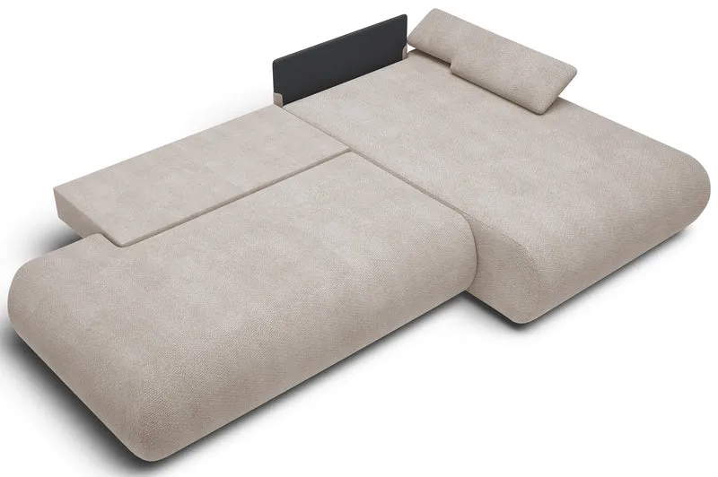 Ecksofa mit Schlaffunktion Armone, L-förmig, rechtsseitig, hellbeige Chenille