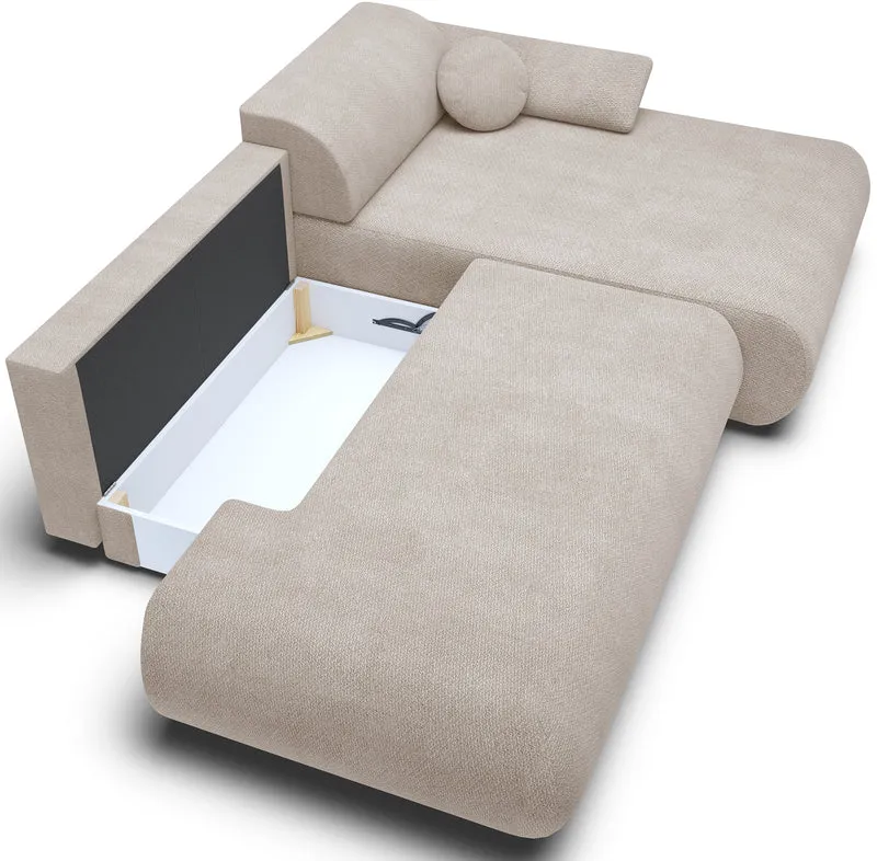 Ecksofa mit Schlaffunktion Armone, L-förmig, rechtsseitig, hellbeige Chenille