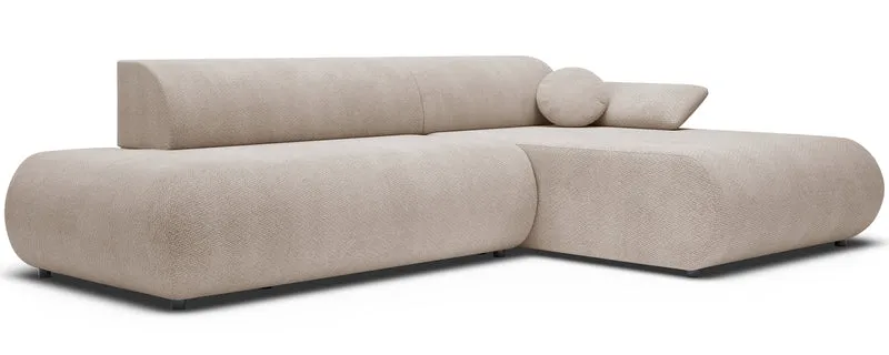 Ecksofa mit Schlaffunktion Armone, L-förmig, rechtsseitig, hellbeige Chenille
