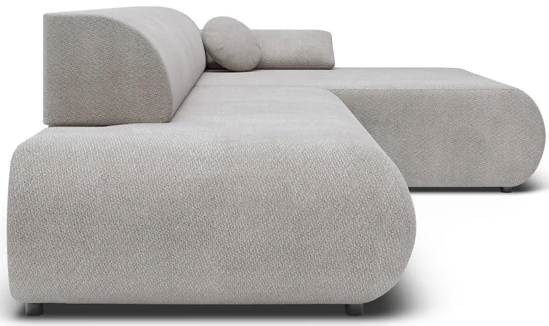 Ecksofa mit Schlaffunktion Armone, L-förmig, rechtsseitig, hellgrauer Chenille-Stoff