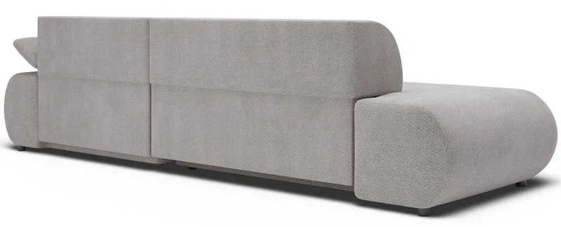 Ecksofa mit Schlaffunktion Armone, L-förmig, rechtsseitig, hellgrauer Chenille-Stoff