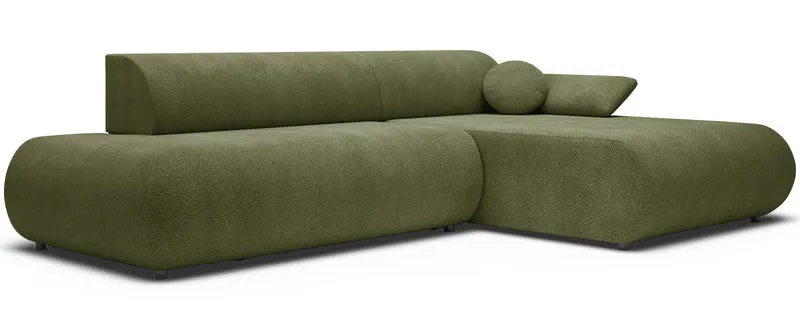 Ecksofa mit Schlaffunktion Armone, L-förmig, rechtsseitig, olivgrüner Chenille-Stoff