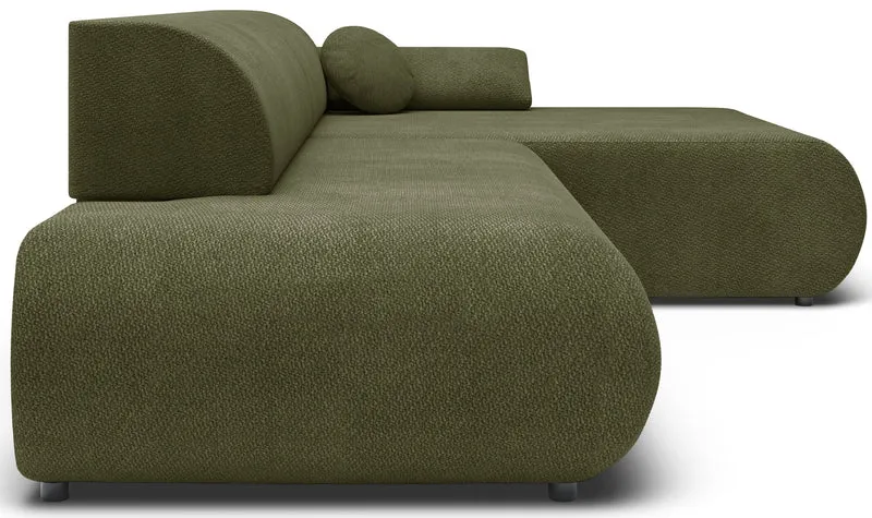 Ecksofa mit Schlaffunktion Armone, L-förmig, rechtsseitig, olivgrüner Chenille-Stoff