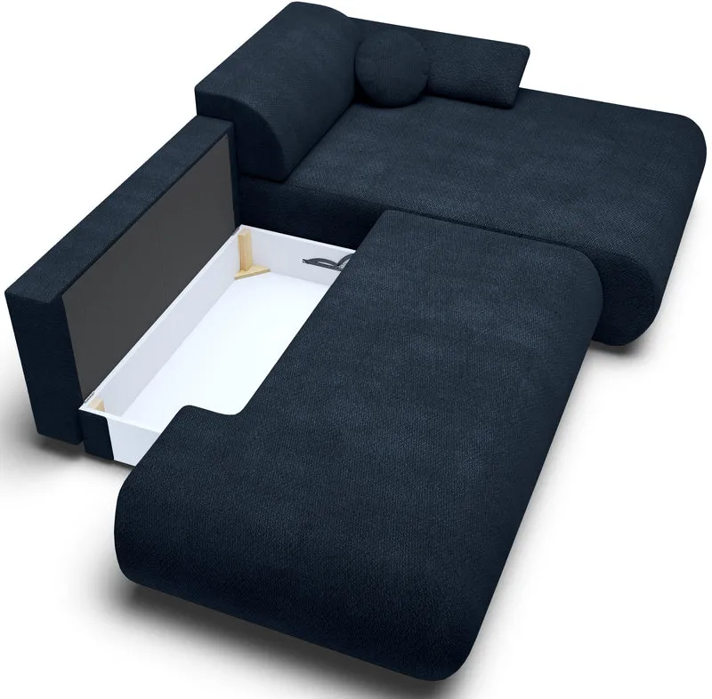 Ecksofa mit Schlafunktion Armone, L-förmig, rechtsseitig, marineblauer Chenille-Stoff