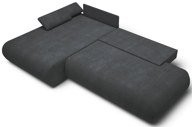 Ecksofa mit Schlaffunktion Armone, L-förmig, linksseitig, grafitfarbener Chenille-Stoff