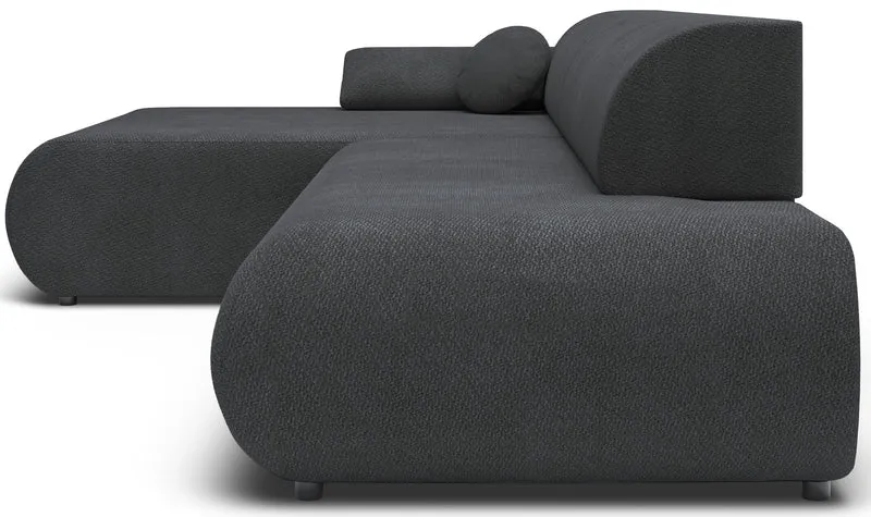Ecksofa mit Schlaffunktion Armone, L-förmig, linksseitig, grafitfarbener Chenille-Stoff