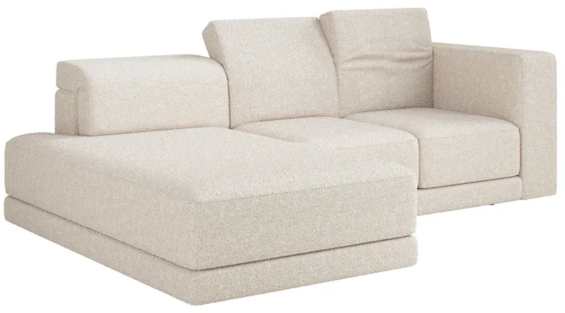 Ecksofa Novals L-förmig links mit verstellbaren Kopfstützen, cremefarbenes Bouclé