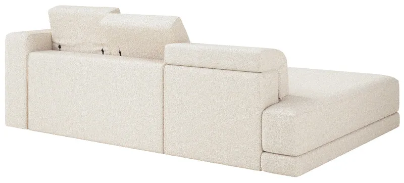 Ecksofa Novals L-förmig links mit verstellbaren Kopfstützen, cremefarbenes Bouclé