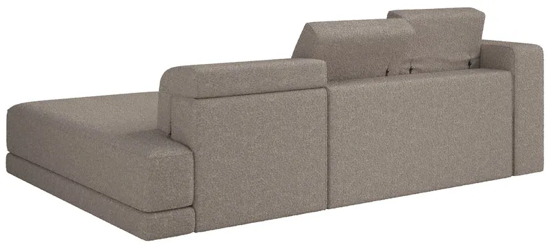 Ecksofa Novals, L-förmig, rechtsseitig mit verstellbaren Kopfstützen, grau-beiger Bouclé-Stoff