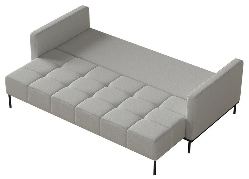 Dreisitziges Schlafsofa Skilia mit Hocker, hellgrauer Chenille-Stoff, wasserabweisend